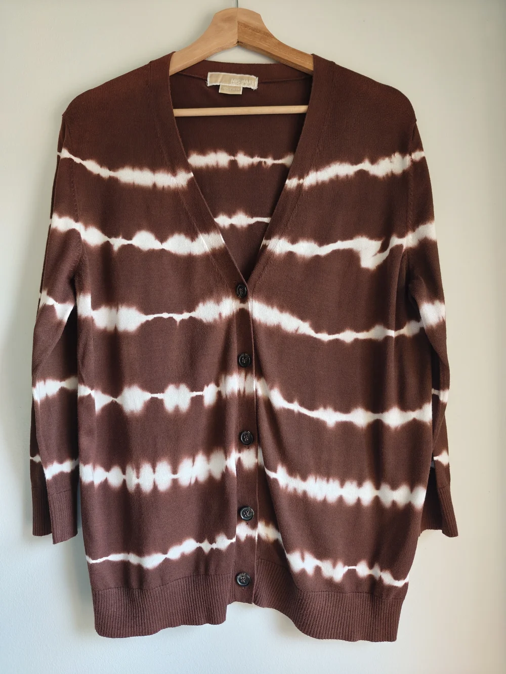 Michael Kors Women's Brown Tie-Dye V-Neck Button Cardigan Sweater Size XL